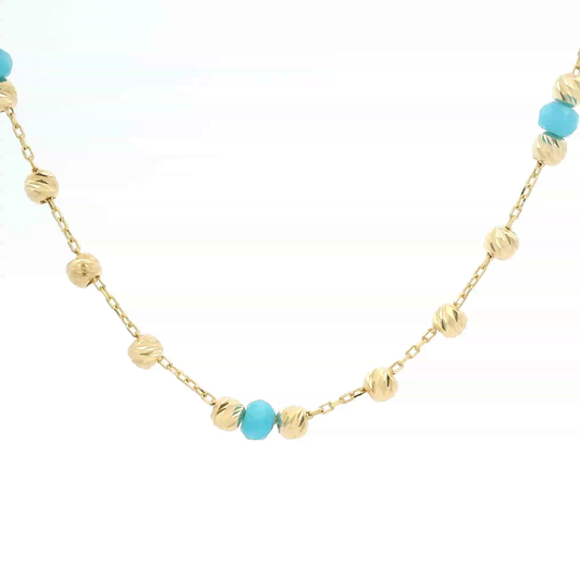 Elegant necklace made of gold and turquoise pearls