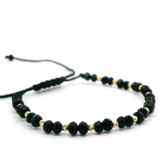 Elegantes schwarzes Armband mit 585er goldenen Kugeln