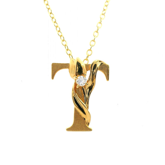 Elegant 925 silver gold-plated letter necklace with diamond