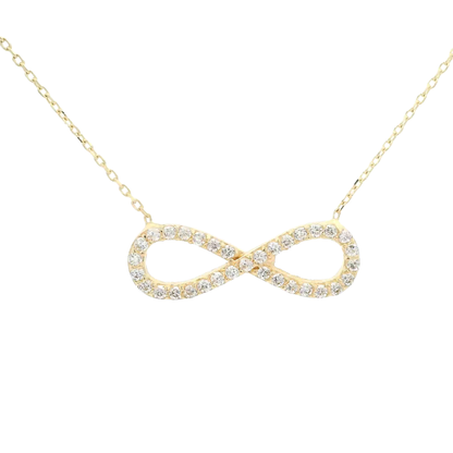Elegante Halskette mit Unendlichkeitsanhänger komplett bestückt mit Zirkonia-Steinen
