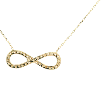 Elegante Halskette mit Unendlichkeitsanhänger komplett bestückt mit Zirkonia-Steinen