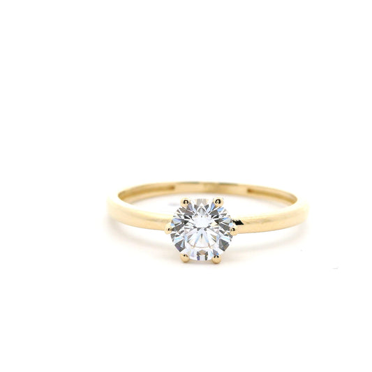 Eleganter Goldring mit einem Zirkonia-Stein in 6-Krabbenfassung