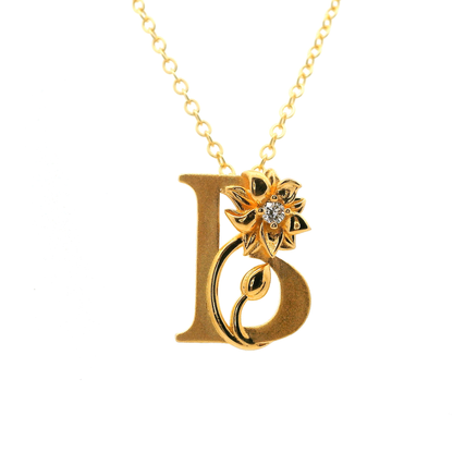 Elegante vergoldete Buchstaben-Halskette und einem Diamant (lab-grown)