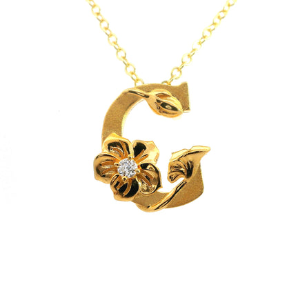 Elegante 925er Silber vergoldete Halskette mit Blumenmotiv und einem Diamant(lab-grown)