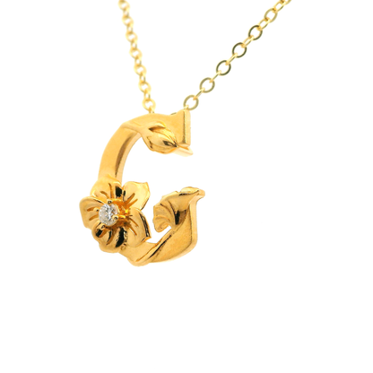 Elegante 925er Silber vergoldete Halskette mit Blumenmotiv und einem Diamant(lab-grown)