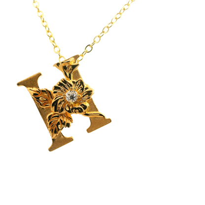 Elegante 925er  Silber vergoldete Buchstaben-Halskette und einem Diamant (lab-grown)