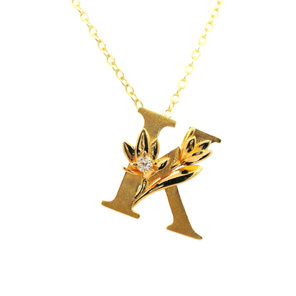 Elegante 925er Silber vergoldetete Buchstaben-Kette und einem Diamant (lab-grown)