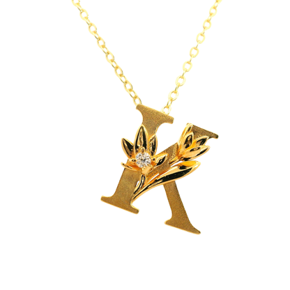 Elegante 925er Silber vergoldetete Buchstaben-Kette und einem Diamant (lab-grown)