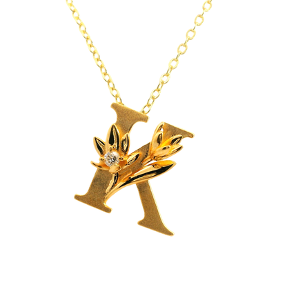 Elegante 925er Silber vergoldetete Buchstaben-Kette und einem Diamant (lab-grown)