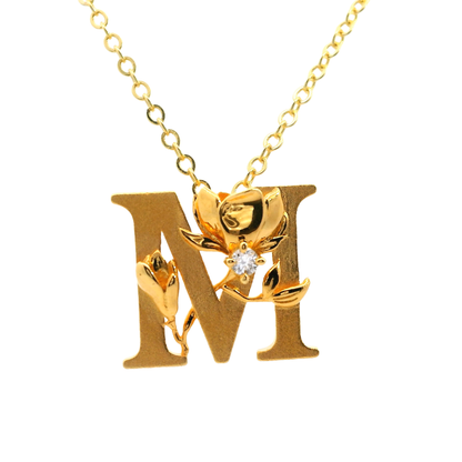 Elegante 925er Silber vergoldete Buchstaben-Halskette und einem Diamant (lab-grown)
