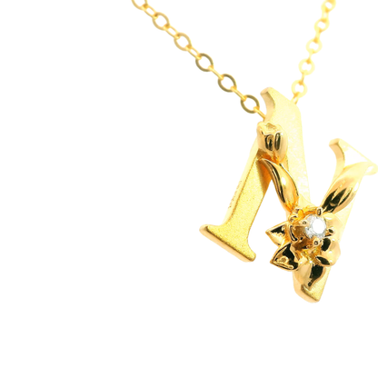 Elegante 925er Silber vergoldete Buchstaben-Halskette und einem Diamant (lab-grown)