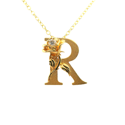 Elegante 925er Silber vergoldete Buchstaben-Halskette und einem Diamant (lab-grown)