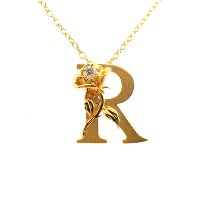 Elegante 925er Silber vergoldete Buchstaben-Halskette und einem Diamant (lab-grown)