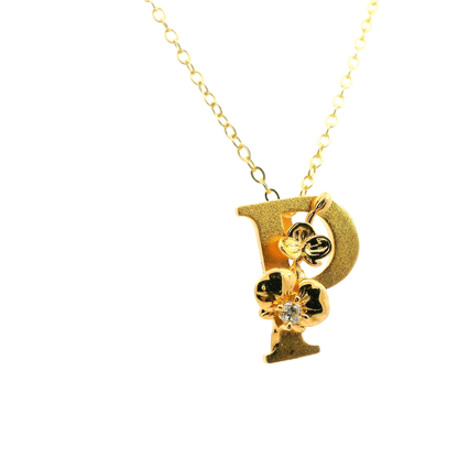 Elegante 925er Silber vergoldete Buchstaben-Halskette und einem Diamant (lab-grown)