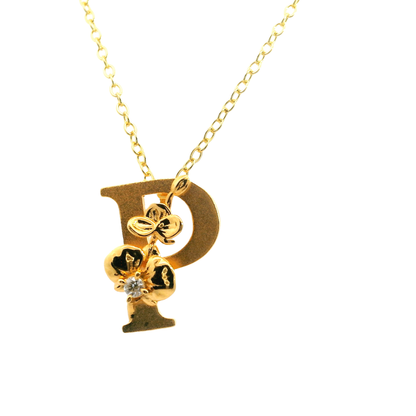 Elegante 925er Silber vergoldete Buchstaben-Halskette und einem Diamant (lab-grown)