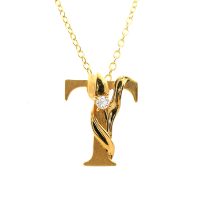 Elegante 925er Silber vergoldete Buchstaben-Halskette mit Diamant(lab-grown)