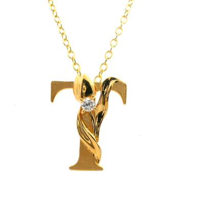 Elegante 925er Silber vergoldete Buchstaben-Halskette mit Diamant(lab-grown)