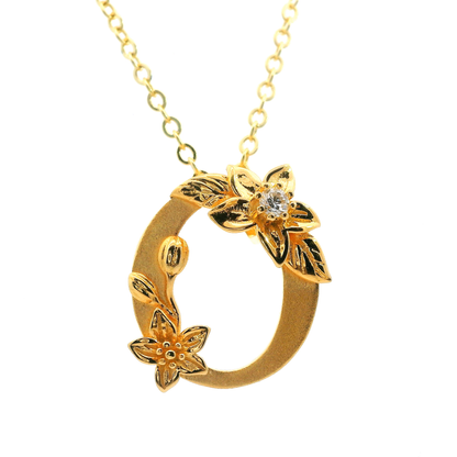 Elegante 925er Silber vergoldete Buchstaben-Kette mit Diamant (lab-grown)