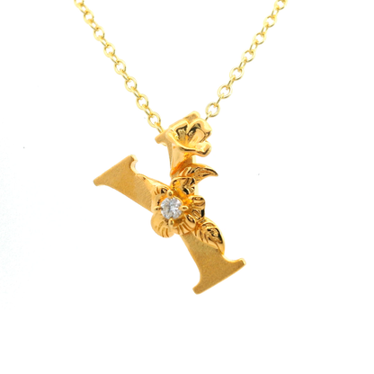 Elegante 925er Silber vergoldete Buchstaben-Kette mit Diamant (lab-grown)