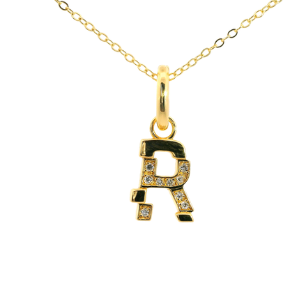 Elegante 925er Silber vergoldete Buchstaben-Kette mit Diamanten (lab-grown)