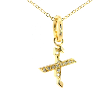 Elegante 925er Silber vergoldete Buchstaben- Kette mit Diamanten (lab-grown)