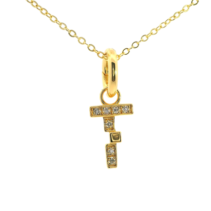 Elegante 925er Silber vergoldete Buchstaben- Kette mit Diamanten (lab-grown)