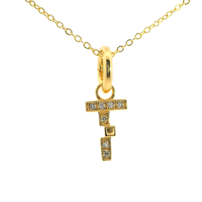 Elegante 925er Silber vergoldete Buchstaben- Kette mit Diamanten (lab-grown)