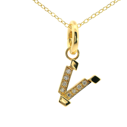 Elegante 925er Silber vergoldete Buchstaben-Kette mit Diamanten (lab-grown)