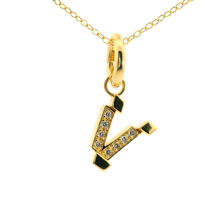 Elegante 925er Silber vergoldete Buchstaben-Kette mit Diamanten (lab-grown)
