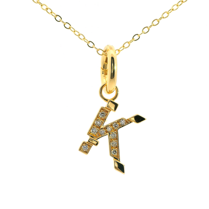 Elegante 925er Silber vergoldete Buchstaben-Kette mit Diamanten (lab-grown)