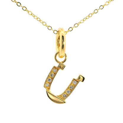 Elegante 925er Silber vergoldete Buchstaben-Kette mit Diamanten (lab-grown)