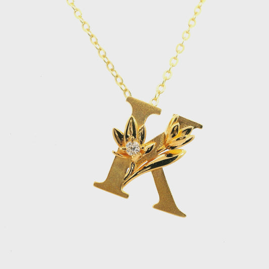 Elegante 925er Silber vergoldetete Buchstaben-Kette und einem Diamant (lab-grown)