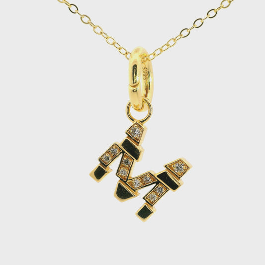 Elegante 925er Silber vergoldete Buchstaben-Kette mit Diamanten (lab-grown)