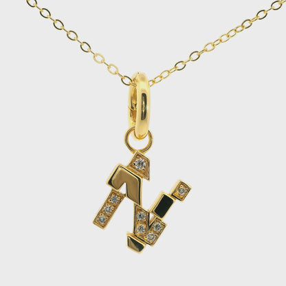 Elegante925er Silber vergoldete Buchstaben-Kette mit Diamanten (lab-grown)