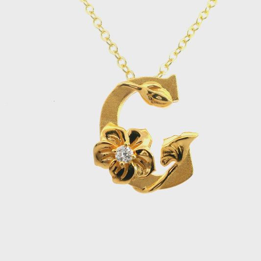 Elegante 925er Silber vergoldete Halskette mit Blumenmotiv und einem Diamant(lab-grown)