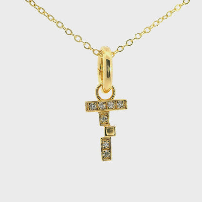 Elegante 925er Silber vergoldete Buchstaben- Kette mit Diamanten (lab-grown)