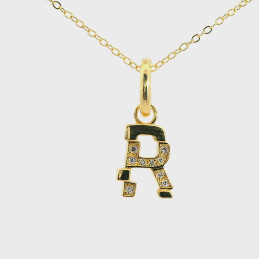 Elegante 925er Silber vergoldete Buchstaben-Kette mit Diamanten (lab-grown)