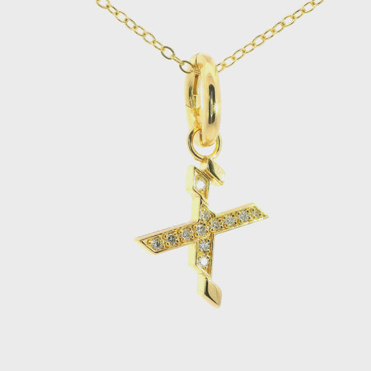 Elegante 925er Silber vergoldete Buchstaben- Kette mit Diamanten (lab-grown)