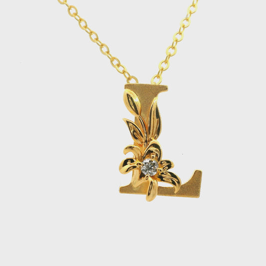 Elegante 925er Silber vergoldete Buchstaben-Halskette und einem Diamant (lab-grown)