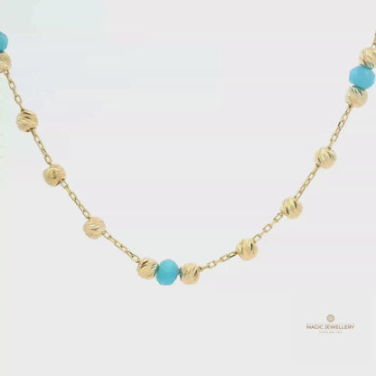 Elegante Halskette aus Gold und türkisen Perlen