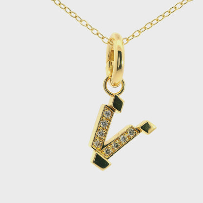 Elegante 925er Silber vergoldete Buchstaben-Kette mit Diamanten (lab-grown)
