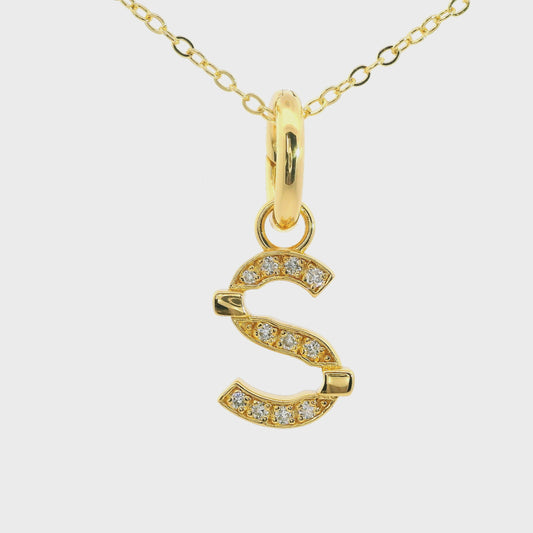 Elegante 925er Silber vergoldete Buchstaben-Kette mit Diamanten (lab-grown)