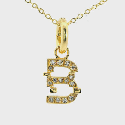 Elegante 925er Silber vergoldete Buchstaben-Kette mit Diamanten (lab-grown)