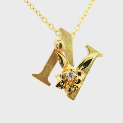 Elegante 925er Silber vergoldete Buchstaben-Halskette und einem Diamant (lab-grown)