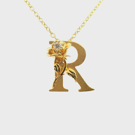 Elegante 925er Silber vergoldete Buchstaben-Halskette und einem Diamant (lab-grown)