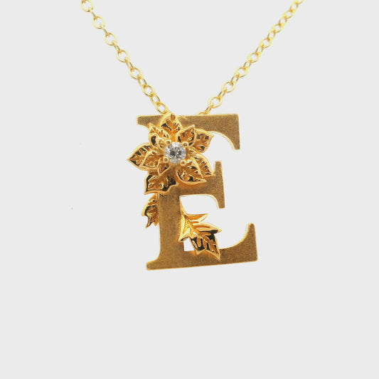 Elegante 925er  Silber vergoldete Buchstaben-Halskette und einem Diamant (lab-grown)
