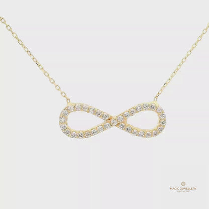 Elegante Halskette mit Unendlichkeitsanhänger komplett bestückt mit Zirkonia-Steinen