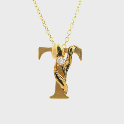 Elegante 925er Silber vergoldete Buchstaben-Halskette mit Diamant(lab-grown)