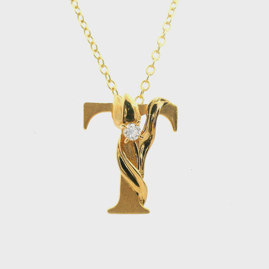 Elegante 925er Silber vergoldete Buchstaben-Halskette mit Diamant(lab-grown)