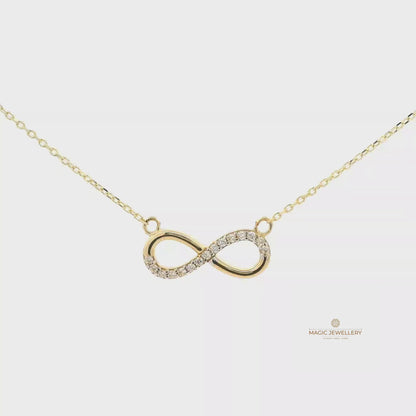 Elegante Halskette mit Unendlichkeitsanhänger bestückt mit Zirkonia-Steinen